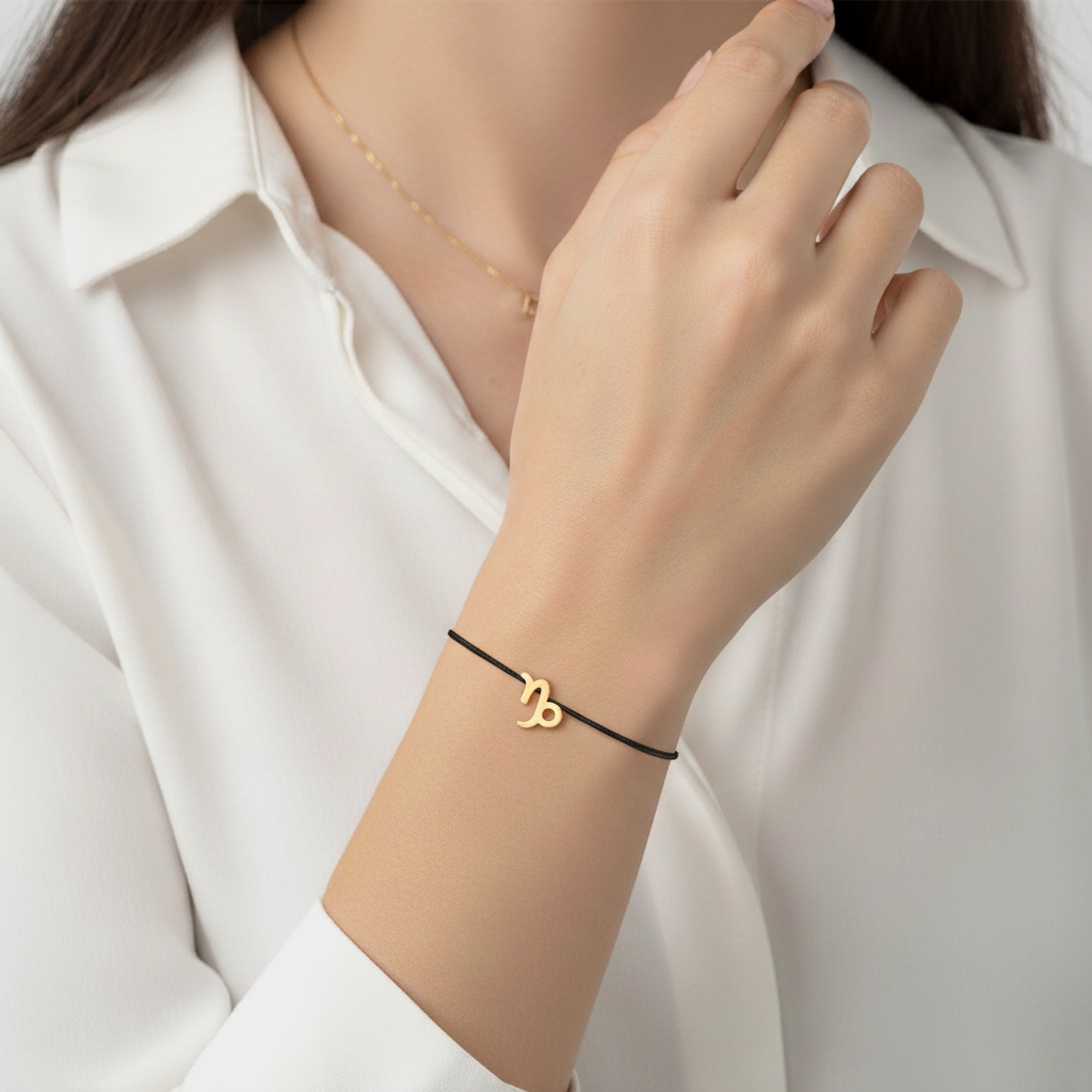 Bransoletka amulet na czarnym sznurku Znak Zodiaku - Koziorożec - obrazek 2