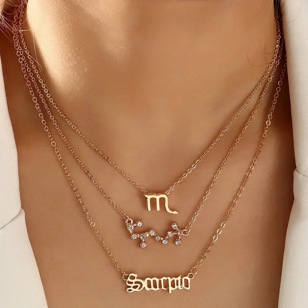 Zestaw 3 złotych naszyjników z gwiazdozbiorem Znak Zodiaku - Skorpion - obrazek 2